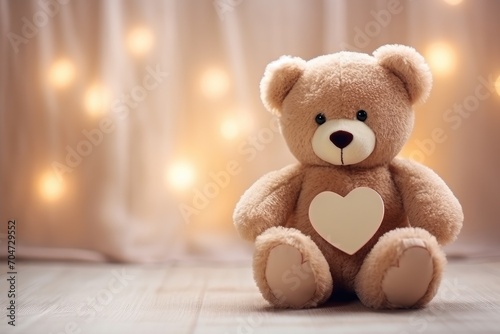 A romantic background for Valentine's Day with a teddy bear with a heart