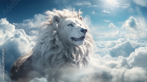 Majestic white lion in the clouds