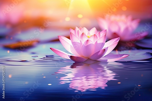 Color filters create a stunning lotus in the river, blurred background.
