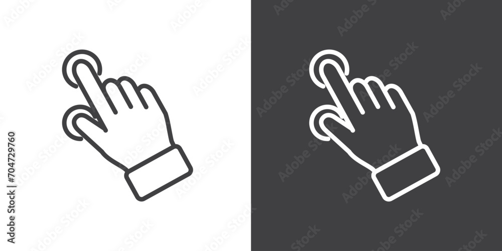 Fototapeta premium Two click finger gesture icon, holding gesture icon. Hand touch gesture vector illustration on black and white background. Modern outline style icons.Finger touch gesture icon.