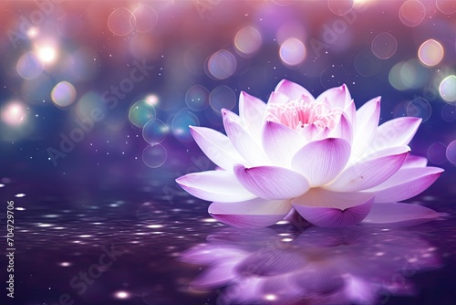 White, purple, and sparkling lights on a lotus background. © LimeSky
