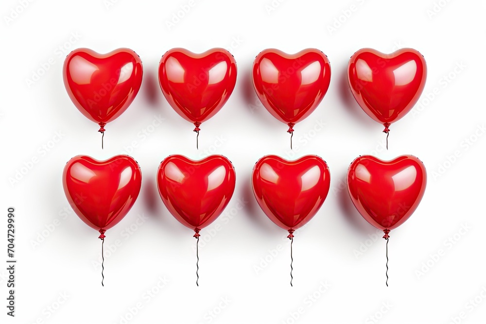 Red heart shaped foil balloons isolated on white background for Valentine s Day party decoration