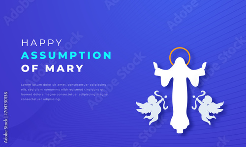 Assumption of Mary Paper cut style Vector Design Illustration for Background, Poster, Banner, Advertising, Greeting Card