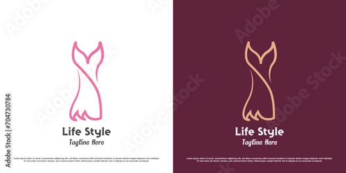 Dress logo design illustration. Silhouettes of dresses clothing apparel women charming stylish lifestyle boutique outfit shop. Line art simple minimalist glamor luxury pride feminine female fancy.