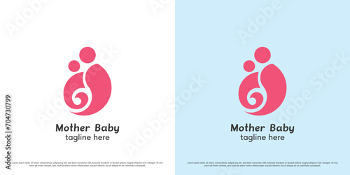 Mother kid logo design illustration. People mother affection parents caring for children family affection feelings hope charity. Icon symbol smooth soft simple minimal warm sincere kind happy.