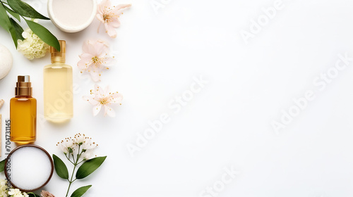 flat lay composition with different body care product with copy space
