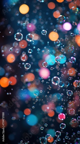 Colorful bubbles floating in the air with a blurred background