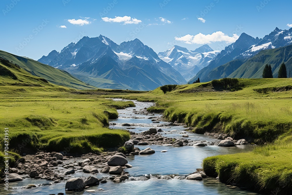mountain river flowing through a green valley mountain river flowing through a green valley