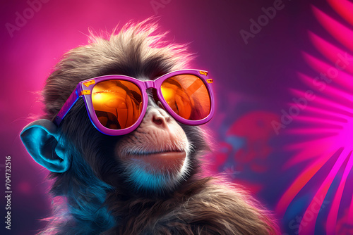 Cute Animal Portraits in sunglasses, bold color animation stills, AI Generative © Soul