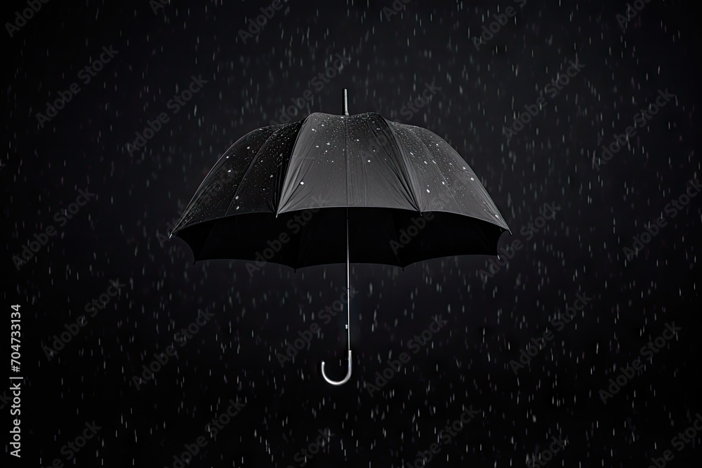 Rain drops falling from a black umbrella symbolize bad weather winter or protection