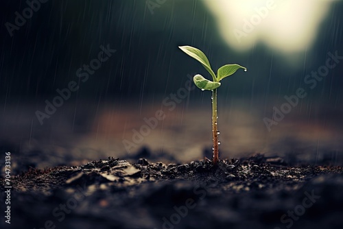 Rain soaked vintage seedling on the ground