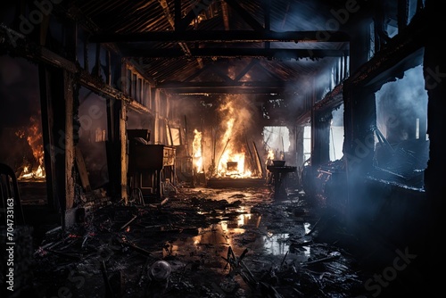 Renovate construction industry with an old scary burnt interior house