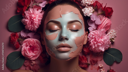 skin care beauty care. a woman face with flowers