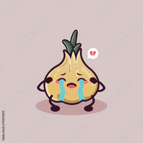 cute garlic crying cartoon illustration