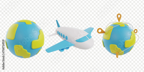Travel holiday 3d icons render clipart. Adventure vector illustration template.