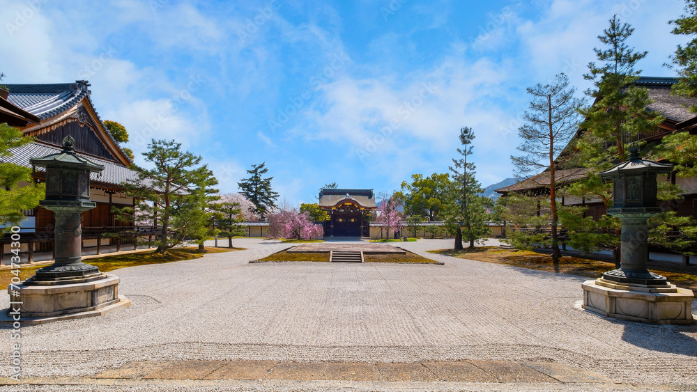 Daikakuji Temple in Kyoto, Japan with Beautiful full bloom cherry blossom garden in spring Daikakuji Temple in Kyoto, Japan with Beautiful full bloom cherry blossom garden in spring