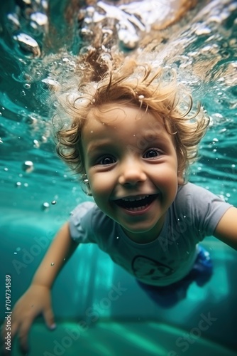 Ecstatic Kid Having Fun Swimming Underwater