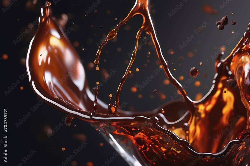 Floating hot liquid chocolate splash in a dark background for advertisement. AI generated. - obrazy, fototapety, plakaty 