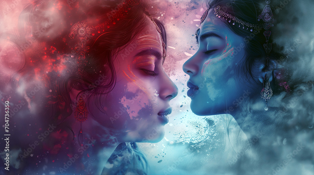  Beautiful Indian Godess Wallpaper, Blue and Red Smoke