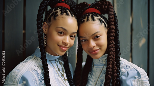 twin sisters together in cornrows beauty care photo