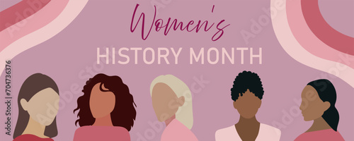 Celebrating diversity and empowerment during Women's History Month with a graphic featuring multicultural female silhouettes and thematic text