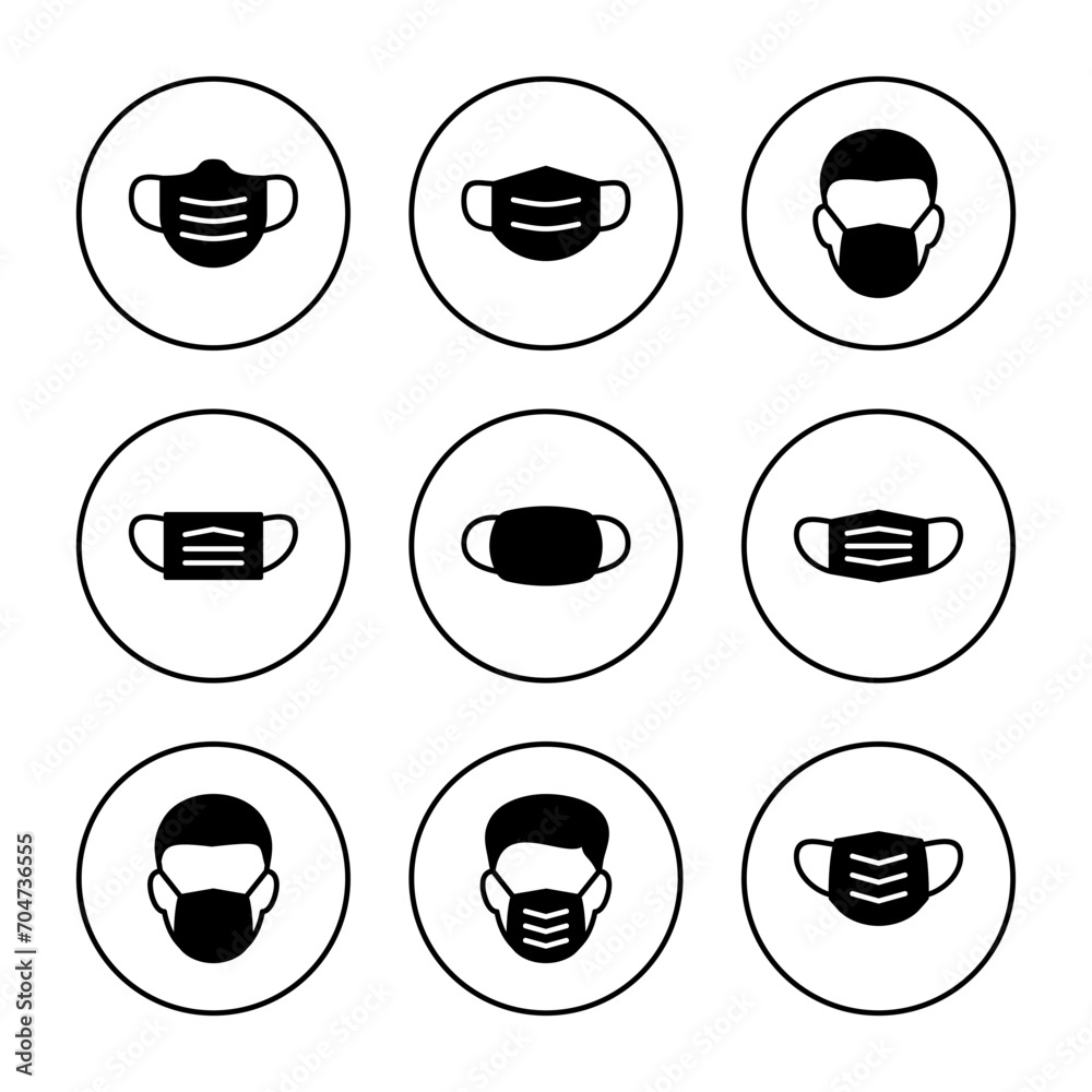 Mask icon vector. Medical mask sign and symbol. Man face with mask icon. Safety breathing mask Mask icon vector. Medical mask sign and symbol. Man face with mask icon. Safety breathing mask