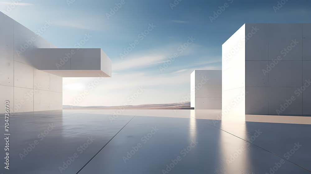 3d render of abstract futuristic architecture with empty concrete floor 3d render of abstract futuristic architecture with empty concrete floor