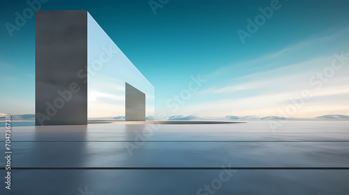 3d render of abstract futuristic architecture with empty concrete floor