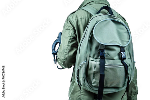 person is facing away from the camera using backpack