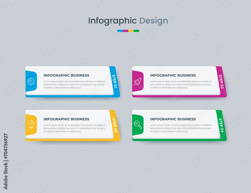 Business infographic design template with icons and 4 options or steps. Can be used for workflow, presentation, etc. Vector illustration Business infographic design template with icons and 4 options or steps. Can be used for workflow, presentation, etc. Vector illustration