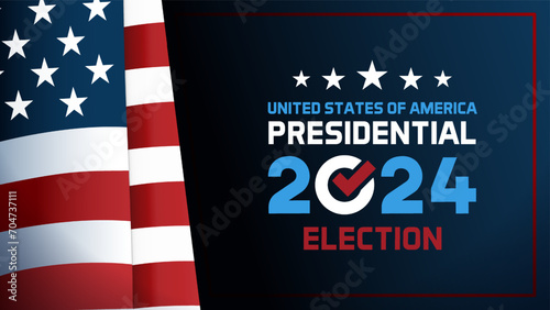 United States of America 2024 Presidential Election day. Vector background with usa flag, colors and text