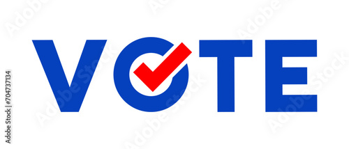 Text design with the word VOTE for the United States of America presidential election in 2024. With the usa flag colors and elements