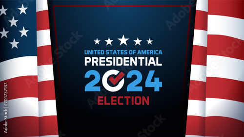 United States of America 2024 Presidential Election day. Vector background with usa flag, colors and text photo