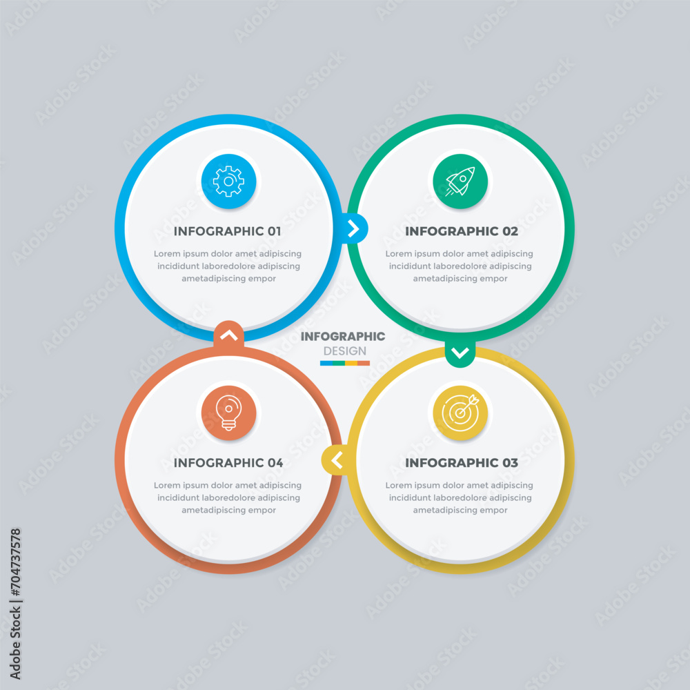 Business infographic design template with icons and 4 options or steps. Can be used for workflow, presentation, etc. Vector illustration