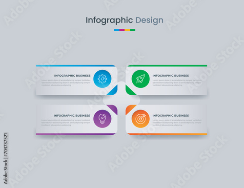 Business infographic design template with icons and 4 options or steps. Can be used for workflow, presentation, etc. Vector illustration