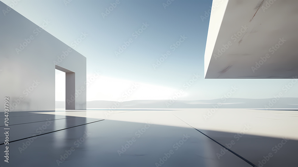 3d render of abstract futuristic architecture with empty concrete floor