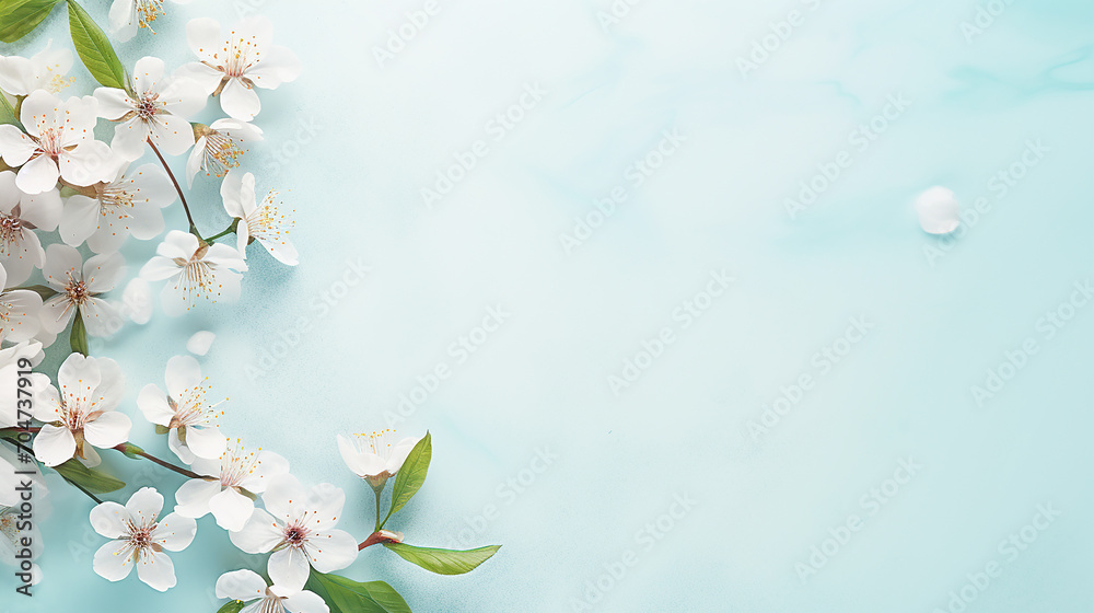 Obraz premium beauty concept with facial cosmetic products green leaves on pastel blue desktop background