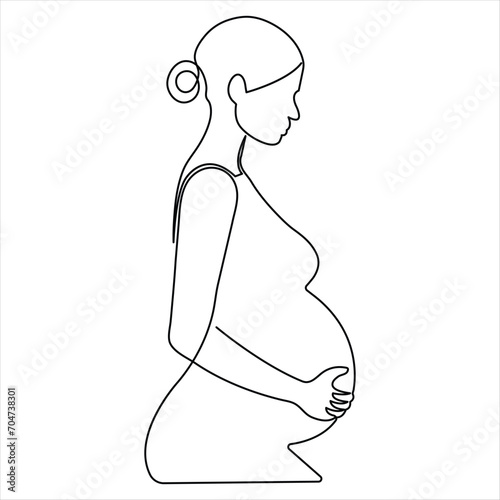 Pregnant woman Continuous one line art drawing and woman day outline vector art illustration