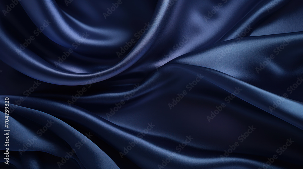 Deep navy blue silk fabric draped elegantly, highlighting the luxurious sheen and flowing texture. Deep navy blue silk fabric draped elegantly, highlighting the luxurious sheen and flowing texture.