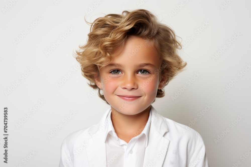 Portrait of a cute little boy with blond curly hair. Studio shot.