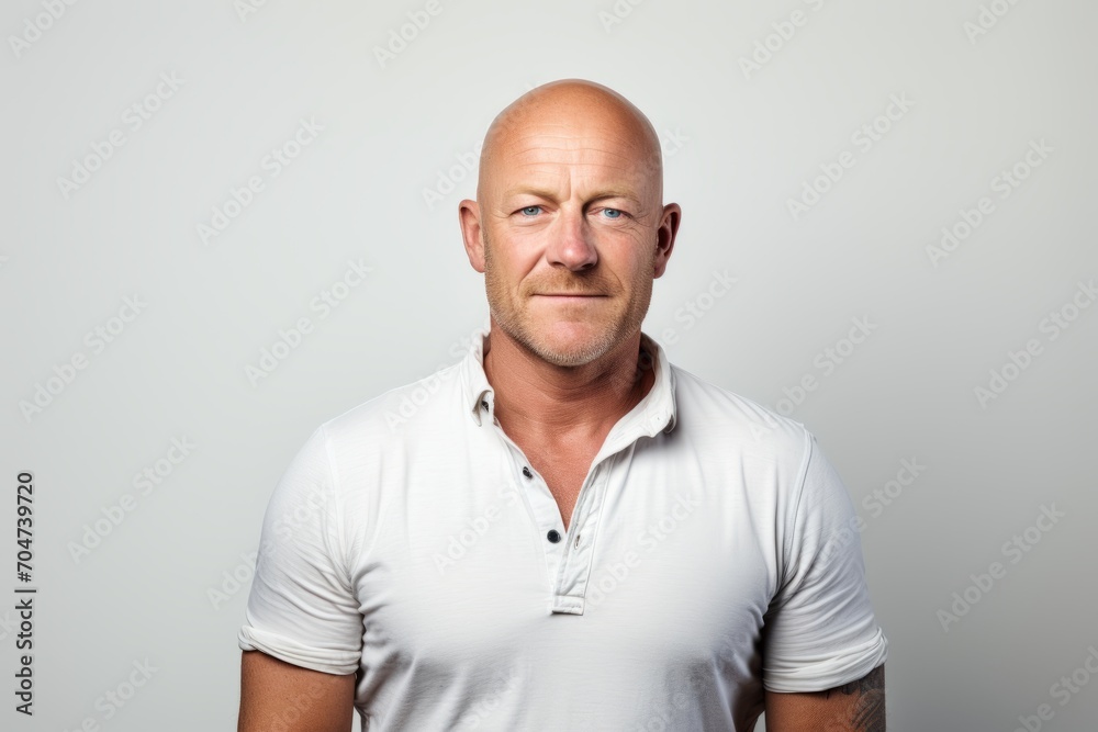 Portrait of a bald man in a white t-shirt. Portrait of a bald man in a white t-shirt.