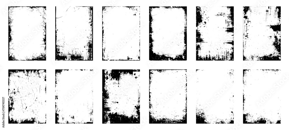 Dirty Grunge Textures Vector collection. Grunge Frames Vector. Overlay textures set stamp with grunge effect. Old damage Dirty grainy and scratches.	