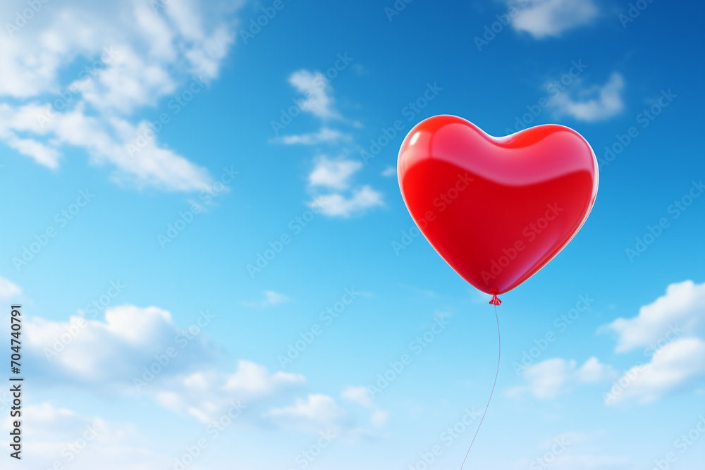 Balloon in heart shape on blue sky