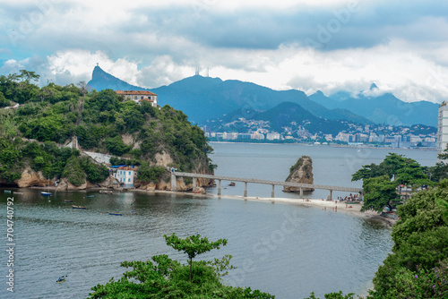 Ilha de Boa Vista em Niterói ao lado e abaixo rio de boa vista, no fundo o cristo redentor no Rio de Janeiro photo