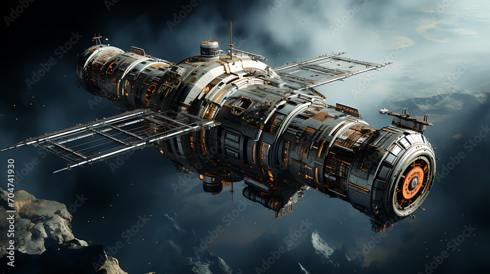 A space station floating in black space (available in multiple fields of photography). Generative AI A space station floating in black space (available in multiple fields of photography). Generative AI