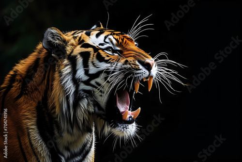 tiger Roaring On Black Background