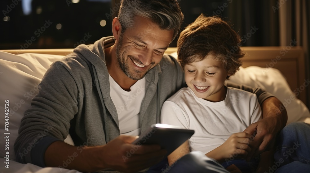 Father and son bonding over a tablet Father and son bonding over a tablet