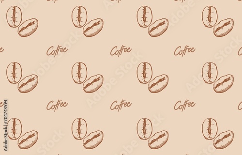 Coffee and coffee beans on brown and beige background vector illustration 