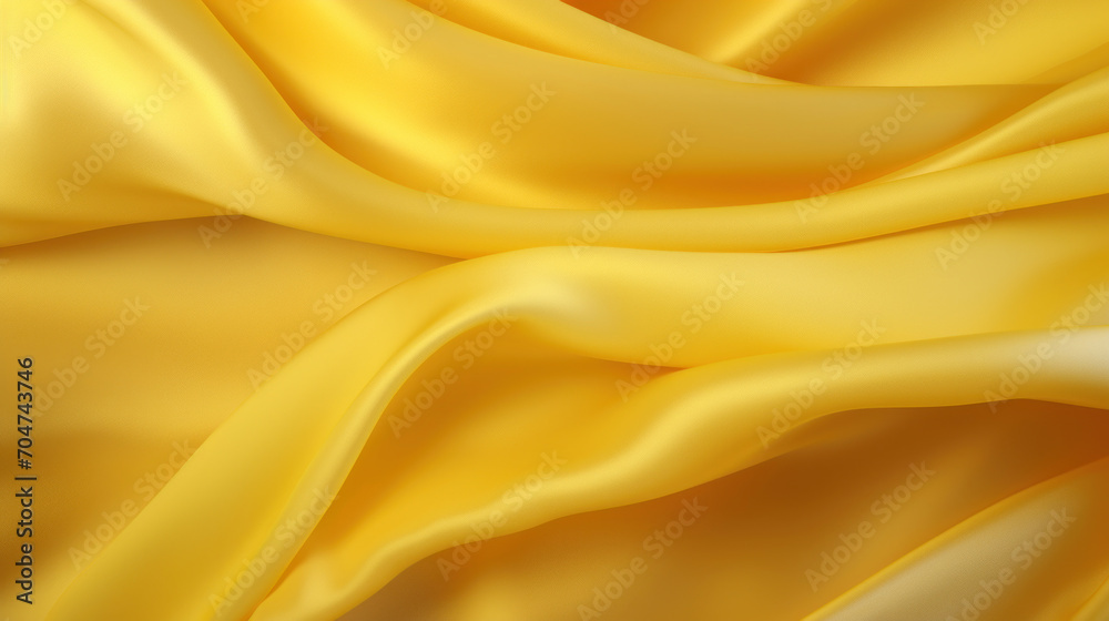 Close-up of a vibrant golden yellow satin fabric with luxurious and elegant folds creating a silky smooth texture. Close-up of a vibrant golden yellow satin fabric with luxurious and elegant folds creating a silky smooth texture.