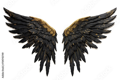 Golden Black angel wings feather bird wings isolated on white background Generated by Ai photo